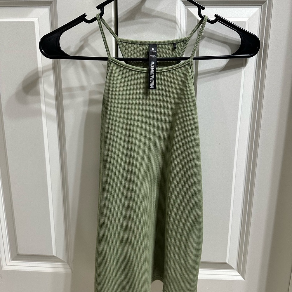 1st Phorm Green Waffle Knit High Kneck Tank Top